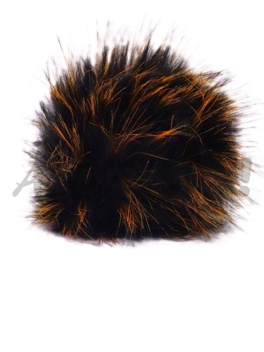 Pompon futrzany 10 cm - czarny z rudym 