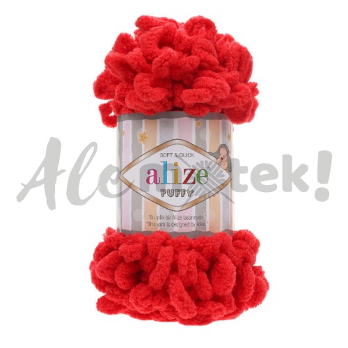 Włóczka Alize Puffy 56 czerwony pętelkowa rękodzieła (100gr/9mt)