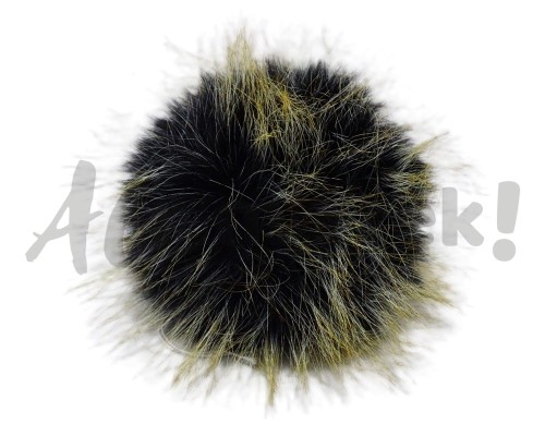 Pompon futrzany 10 cm - czarny podpalany beżem